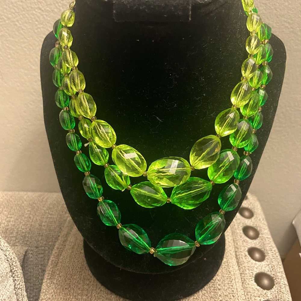 Green and lime green plastic beaded necklace